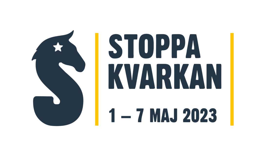 Logotyp med text Stoppa kvarkan 1-7 maj 2023